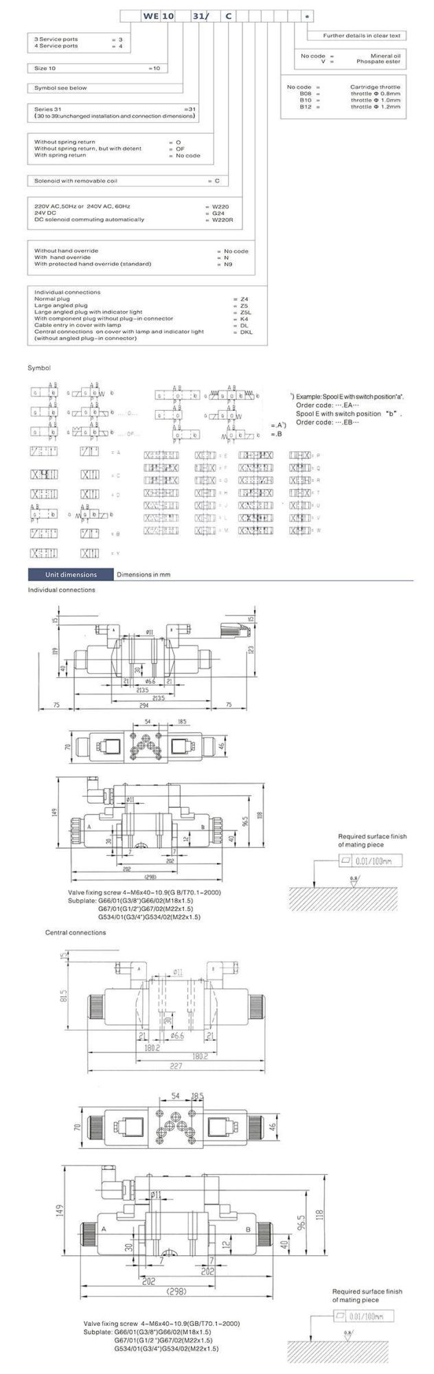 4WE10 Rexroth type Hydraulic directional control spool valve single head