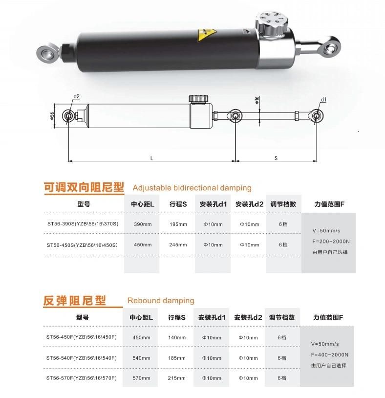 Adjustable Rebound Damping Hydraulic Cylinder Hydraulic Damper St56-450f