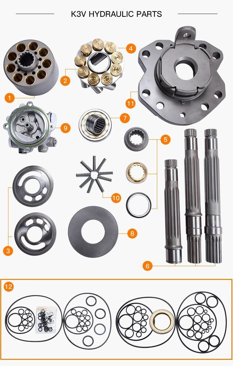 K3V Series Hydraulic Pump Parts Excavator Spare Parts with Kawasaki Sauer Danfoss Hyundai Volvo Kobelco Hitachi Doosan Komatsu Sany Hanix Rexroth