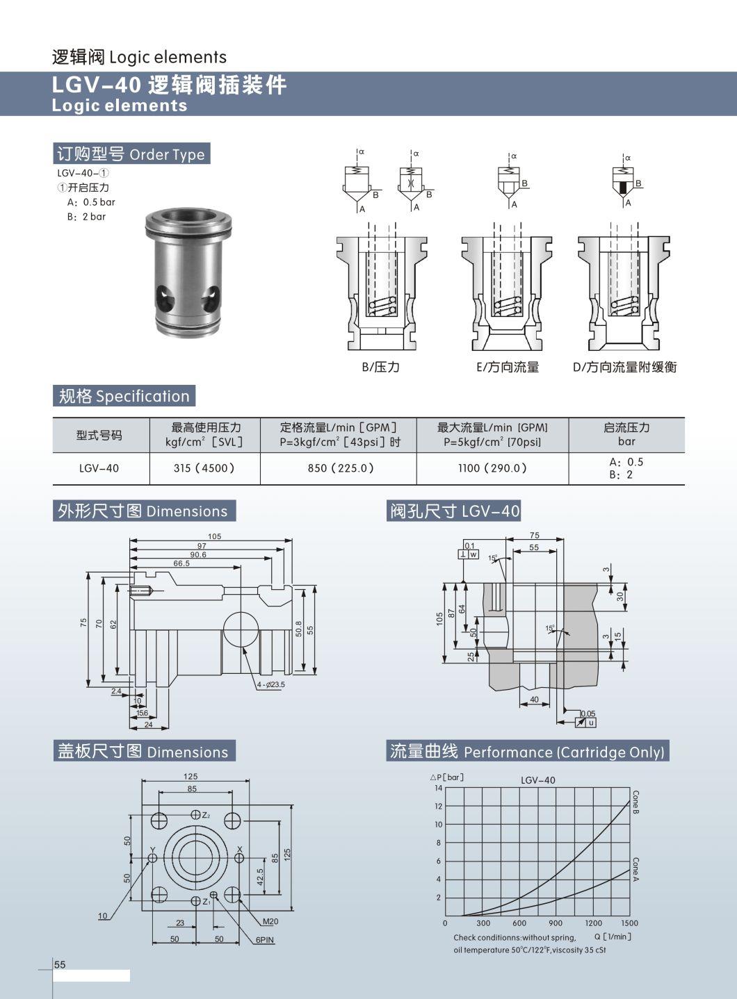 Cartridge Logic Valve Plug Lgv-16/Lgv-25/Lgv-32/Lgv-40/Lgv-50/Lgv-63