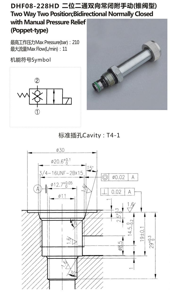 DHF08-228HD Hydraulic solenoid flow control directional cartridge valve