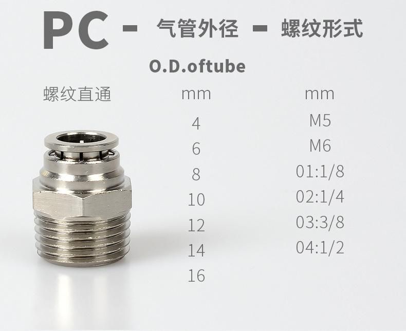 Straight PC Brass Fittings/Hydraulic Push in Fitting PC4/PC6-02/PC8-03