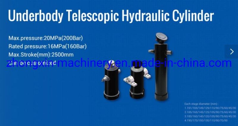 High Quality Underbody Telescopic Hydraulic Cylinder for Tipper Truck