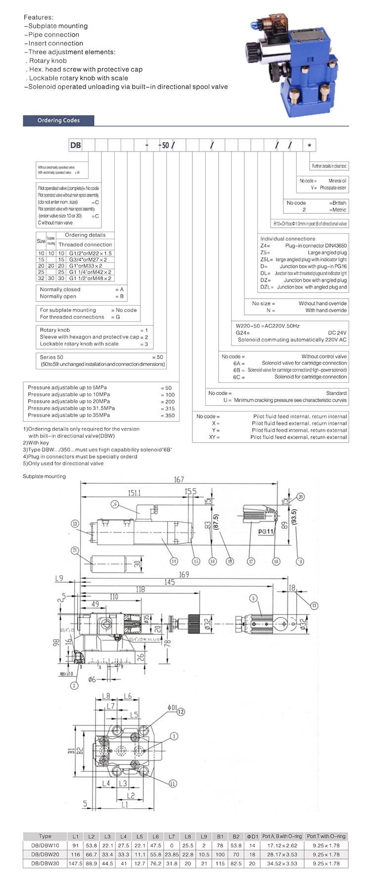 DBW10B-1-50 hydraulic pressure control control pilot operated valve