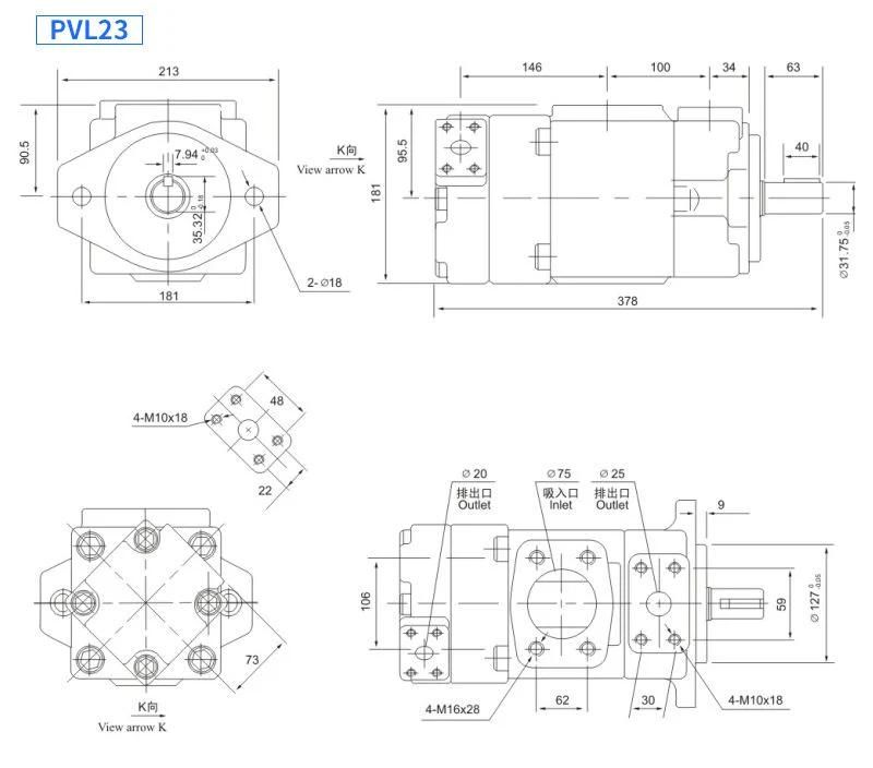 Pvl12 Pvl13 Hydraulic Pump High Pressure Quantitative Double Vane Pump