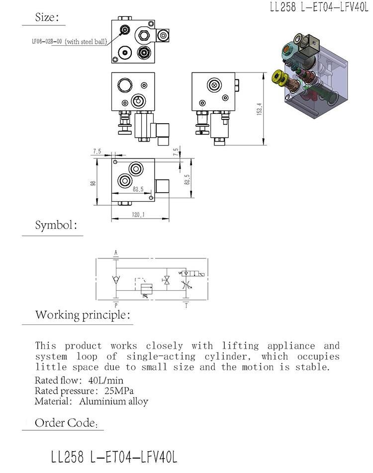 LL258L hydraulic power unit system manifold block solenoid valve