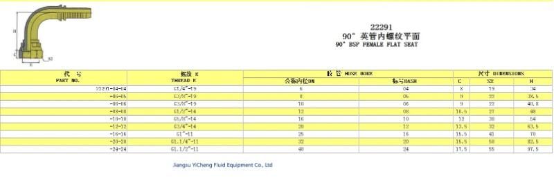 22291 90 Degree Bsp Female Flat Seat Hose Fitting