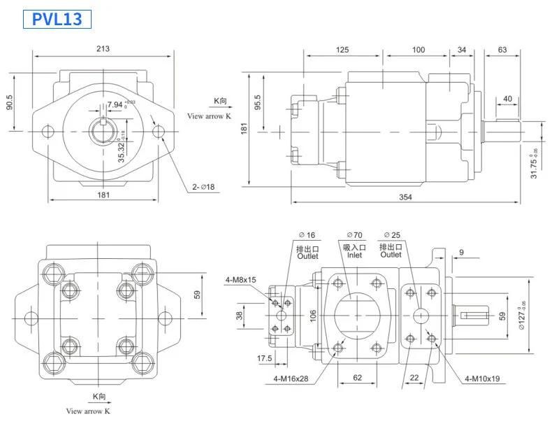 Pvl12 Pvl13 Hydraulic Pump High Pressure Quantitative Double Vane Pump