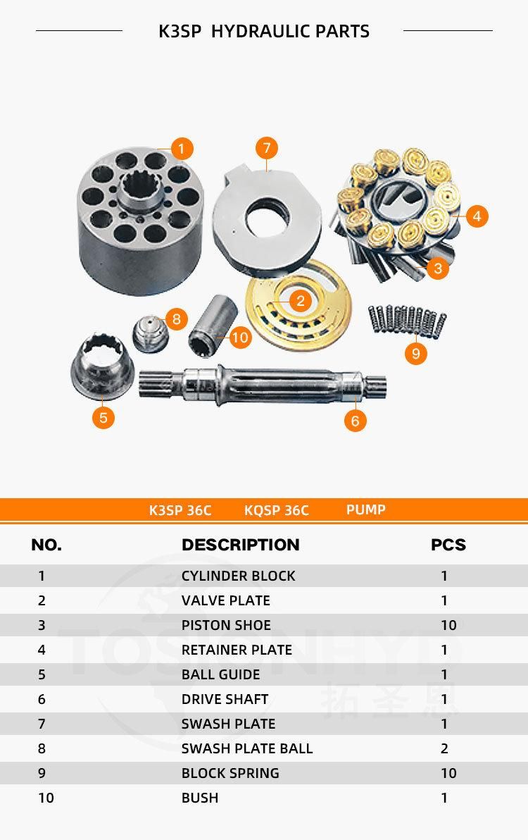 K3sp36c Hydraulic Pump Spare Excavator Parts with Kawasaki