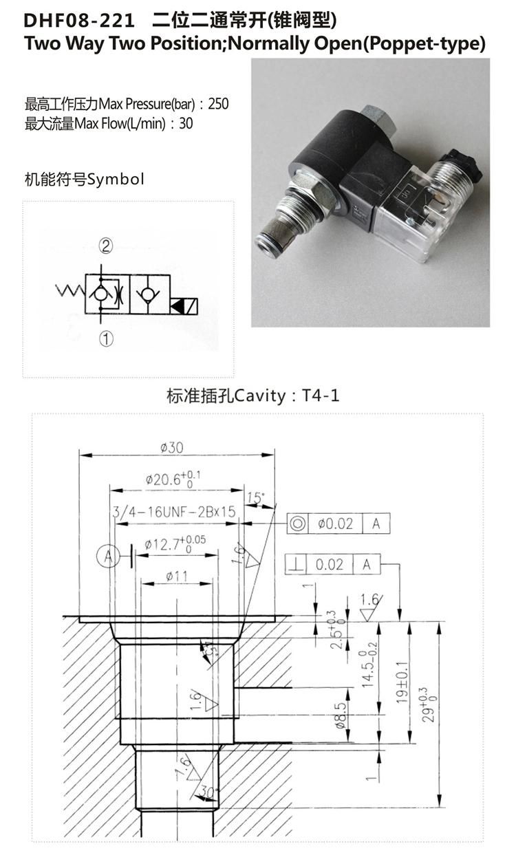 DHF08-221 Hydraulic fitting 2 way solenoid industrial control valve