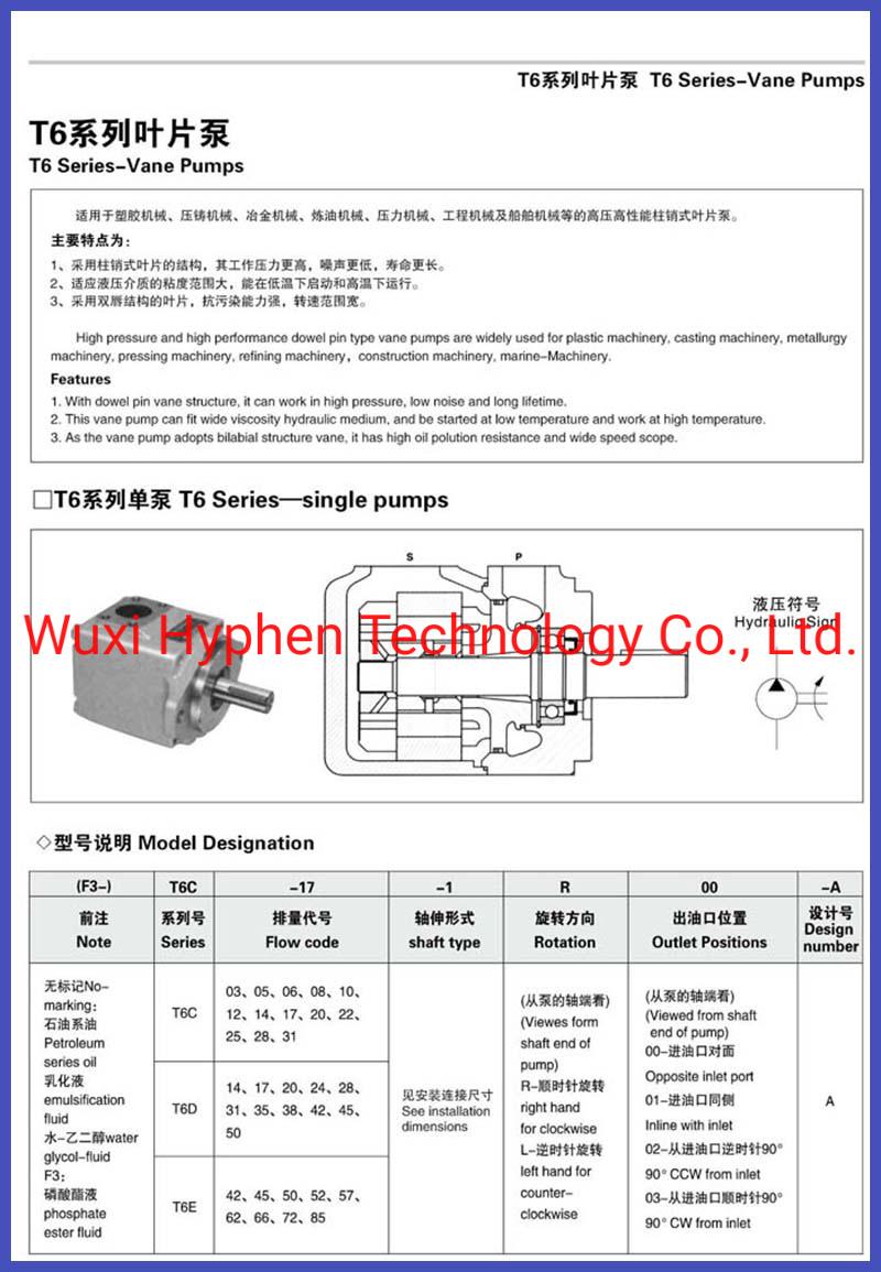 T6c Pin Type Vane Pumps Single Pumps