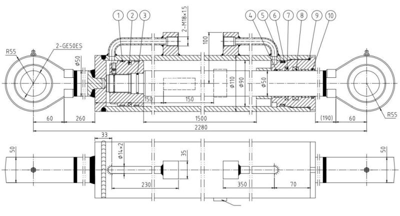 Hchc Long Stroke Two Way Hydraulic Cylinder Hsg90/50