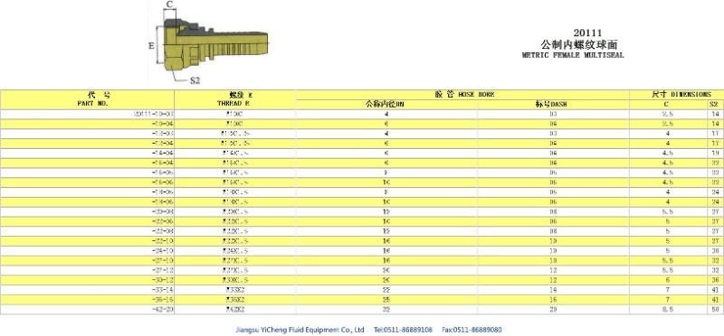 20111 Metric Female Multiseal Hose Fitting