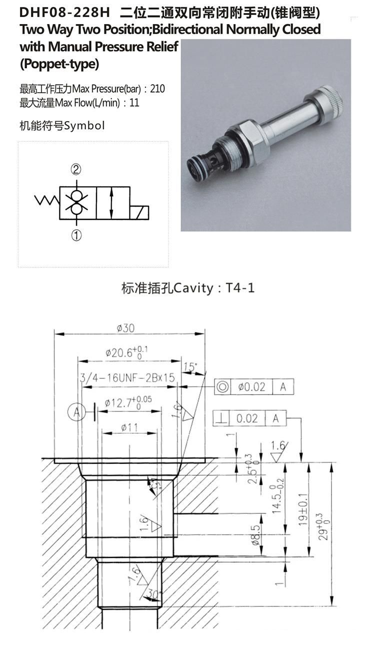 DHF08-228H Hydraulic solenoid hex plug truck crane valve