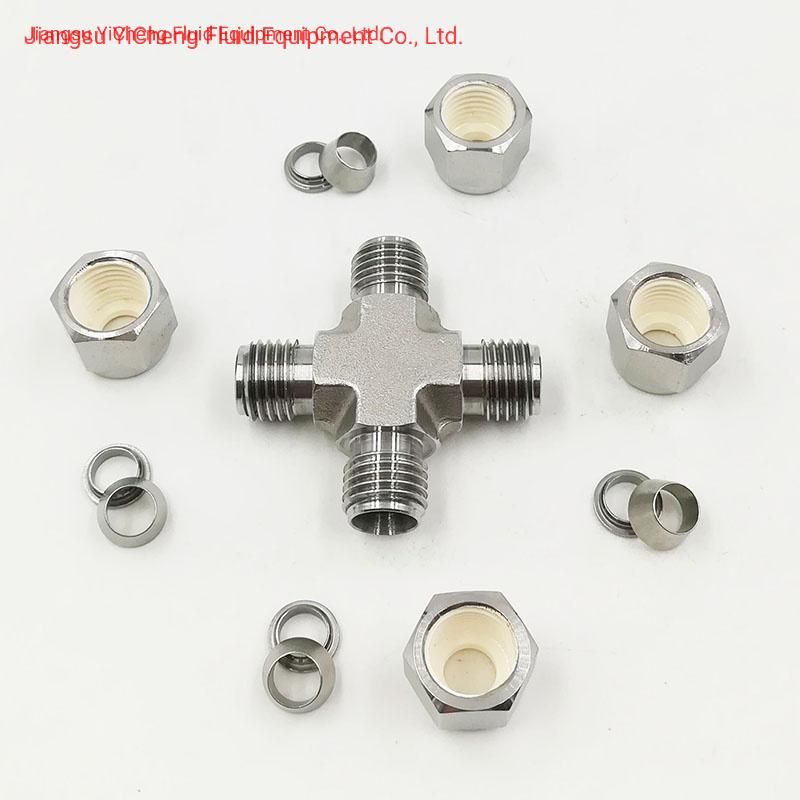 Double Ferrule SS316 Instrument Fitting Pipe Fittings Cross Type Compression 4 Way Union Cross Fittings for Hydraulic Tube Fittings