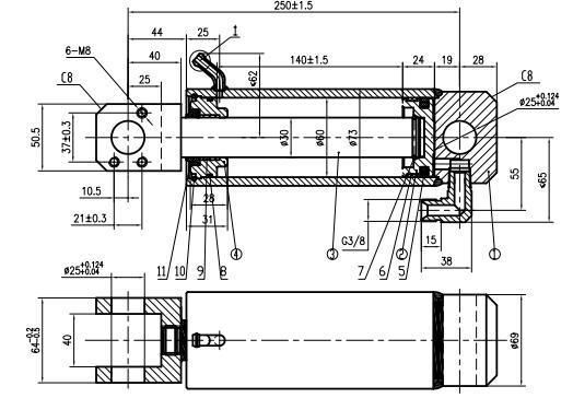 Agricultural Machinery Kubota Tractor Part 3c095-94622 Rise and Fall Hydraulic Cylinder