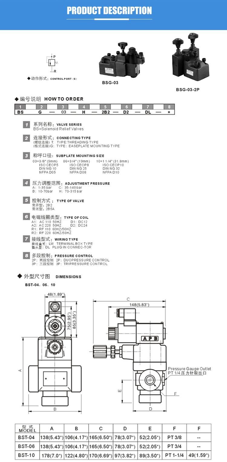 BST03 Hydraulic Yuken type pressure relief safety valve