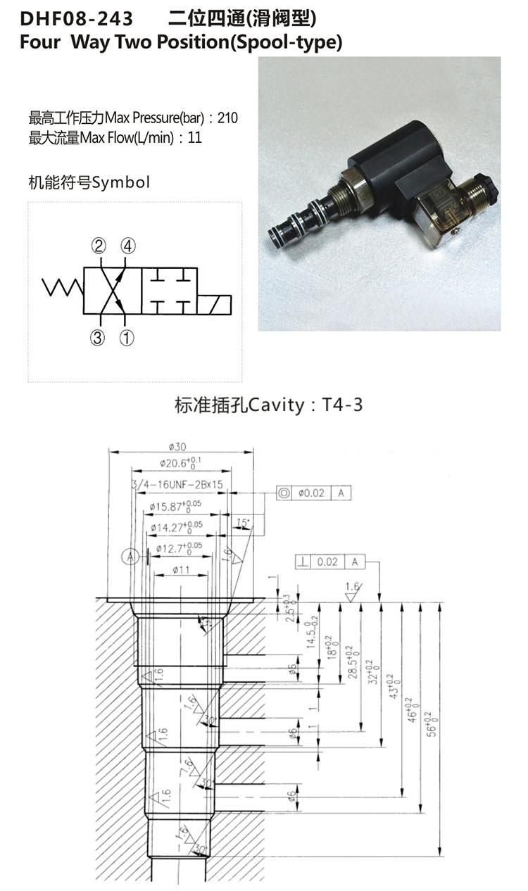 DHF08-243 Hydraulic solenoid directional male female plug directional valve