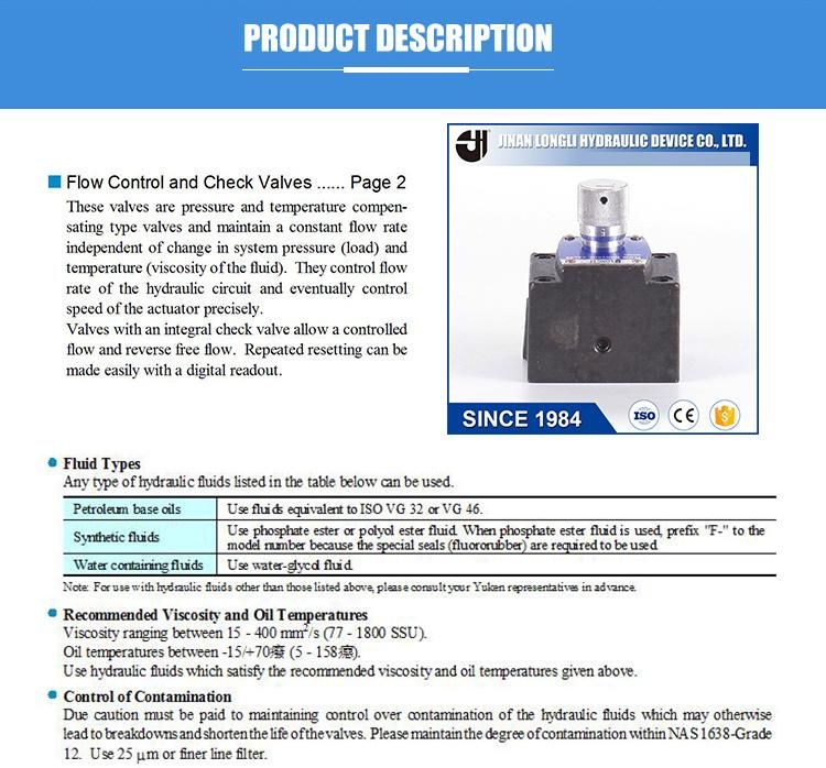 FG-01-8 Hydraulic Yuken type flow control check valve