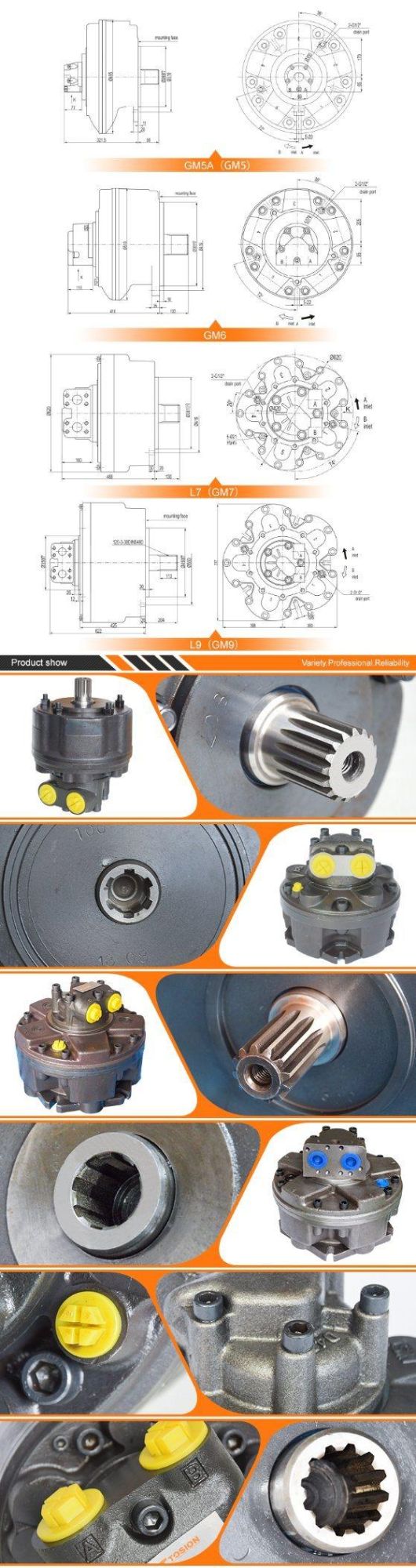 Tosion GM Series GM03 GM35 GM35vl GM18 Teijin Seiki Doosan GM09 Track Drive Travel Hydraulic Slewing Motor