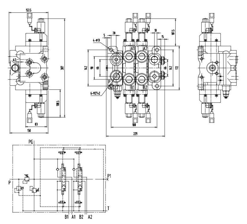 Hydraulic Multi-Way Flow Control Valve Dydl-F20L