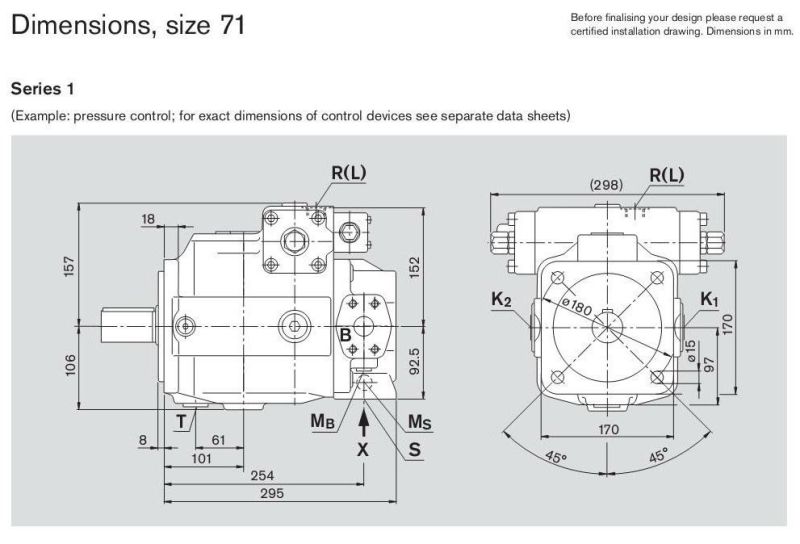 Hydraulic Piston Pump with (DR/DFR1) Control Devices 180cc