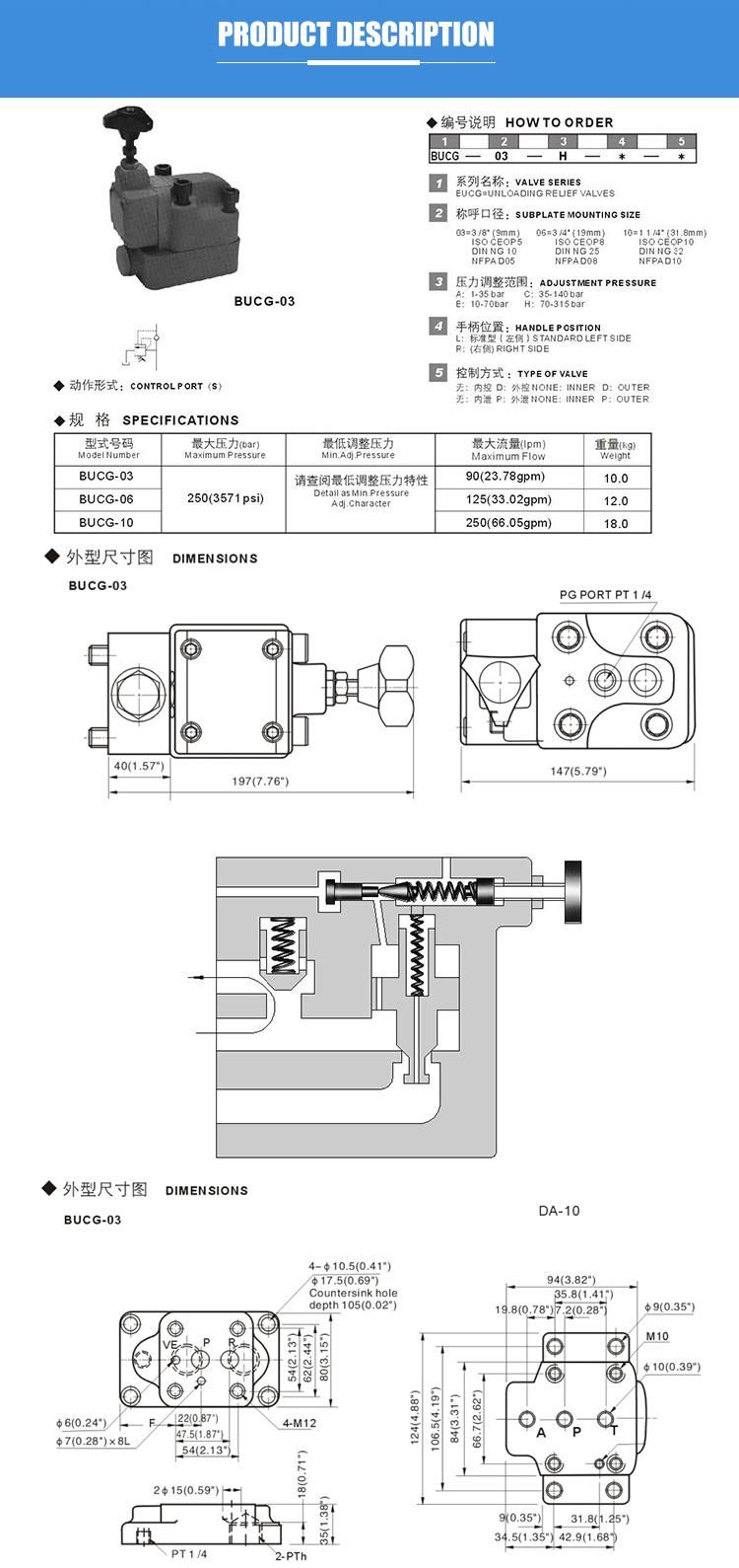 Bucg03 Hydraulic Unloader Valve for Accumulator