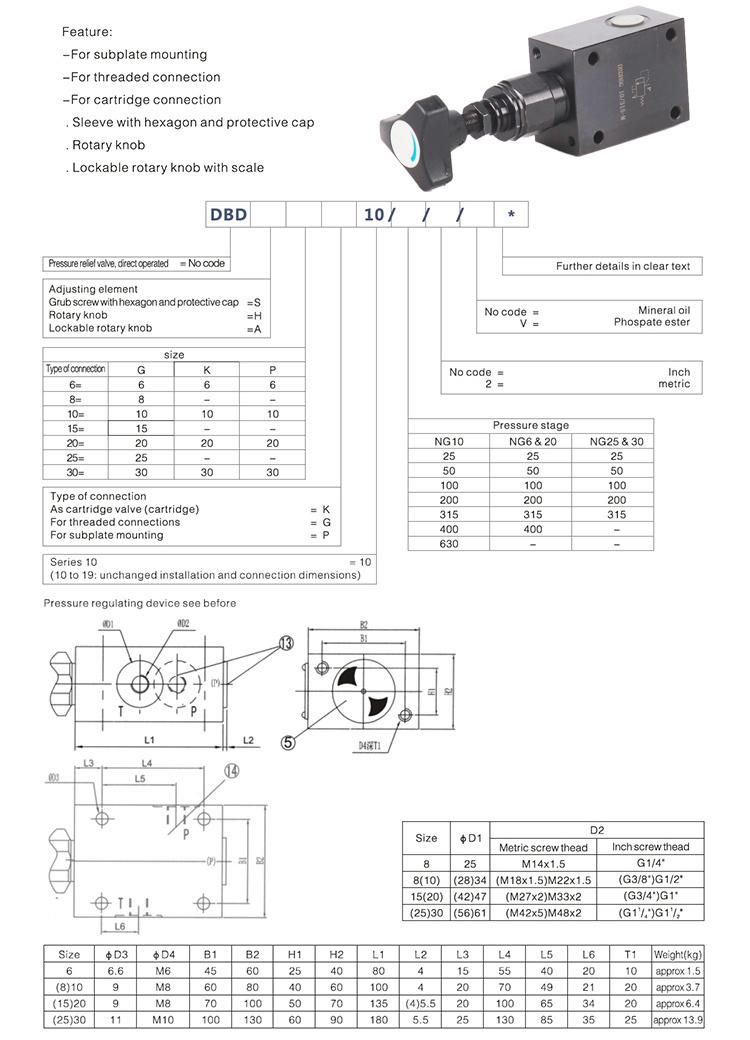 Dbds6g Hydraulic Pressure Relief Valve