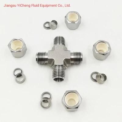 Stainless Steel SS316 Compression 6000 Psi Double Ferrule 4-Way Equal Union Cross Hydraulic Tube Fittings