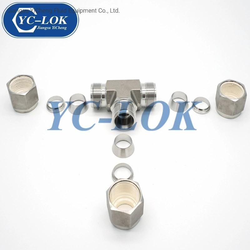 Ss Twin Ferrules Metric Fittings 3 Way Union Tee Hydraulic Tube Fittings for Water