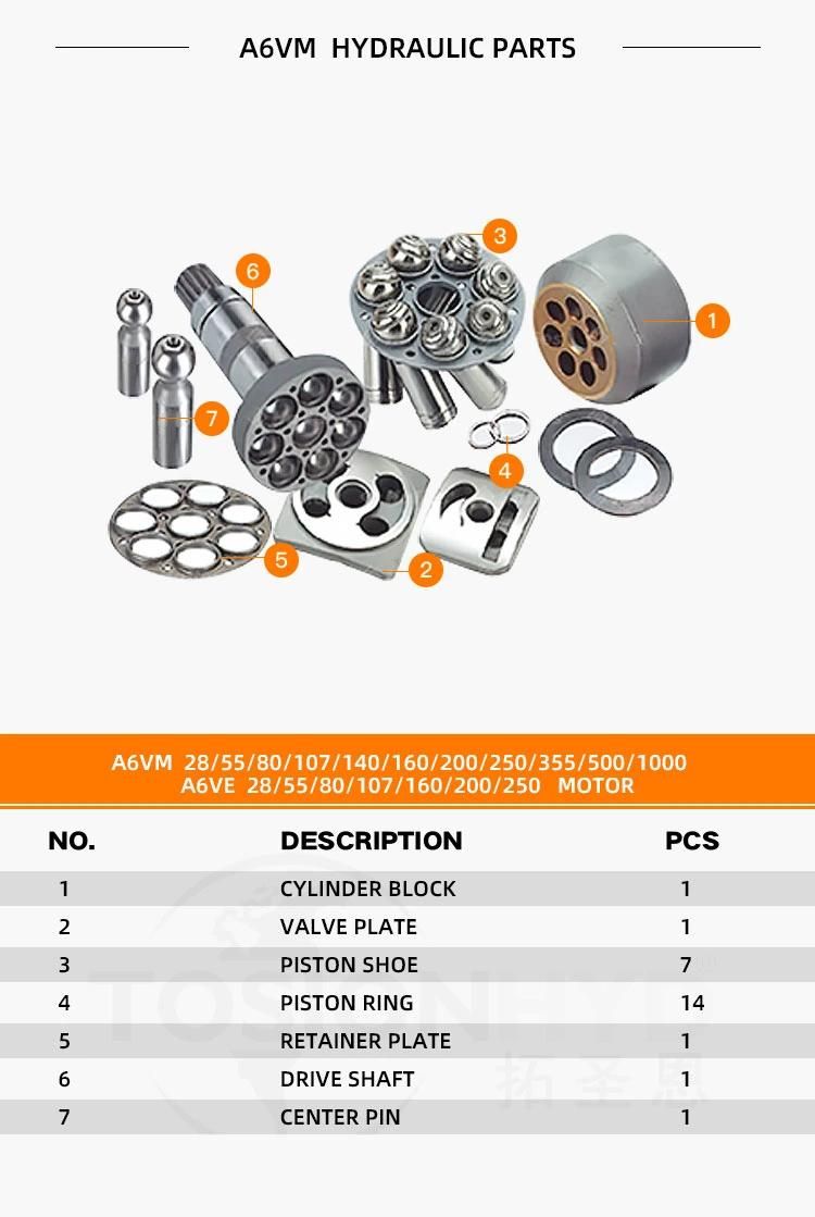 A6ve250 Hydraulic Motor Parts with Rexroth Spare Repair Kits