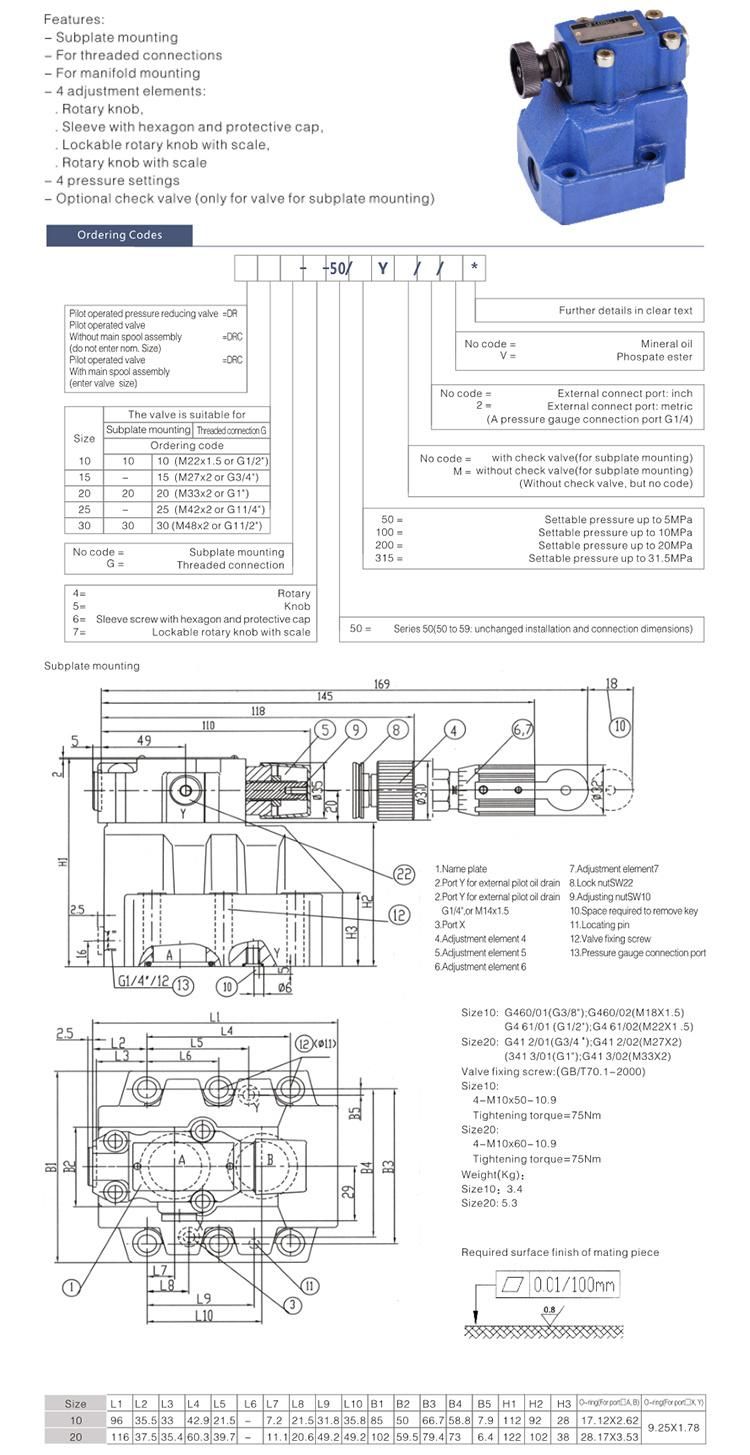 DR-50 hydraulic pilot operated pressure control relief valve