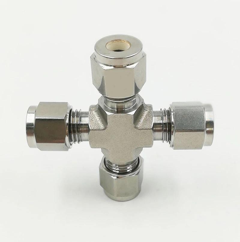 Stainless Steel SS316 Compression 6000 Psi Double Ferrule 4-Way Equal Union Cross Hydraulic Tube Fittings