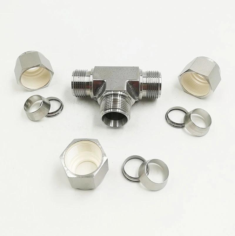 SS316 3000 Psi 1/4 Od Equal Double Ferrule Tee Hydraulic Tube Fittings for Water