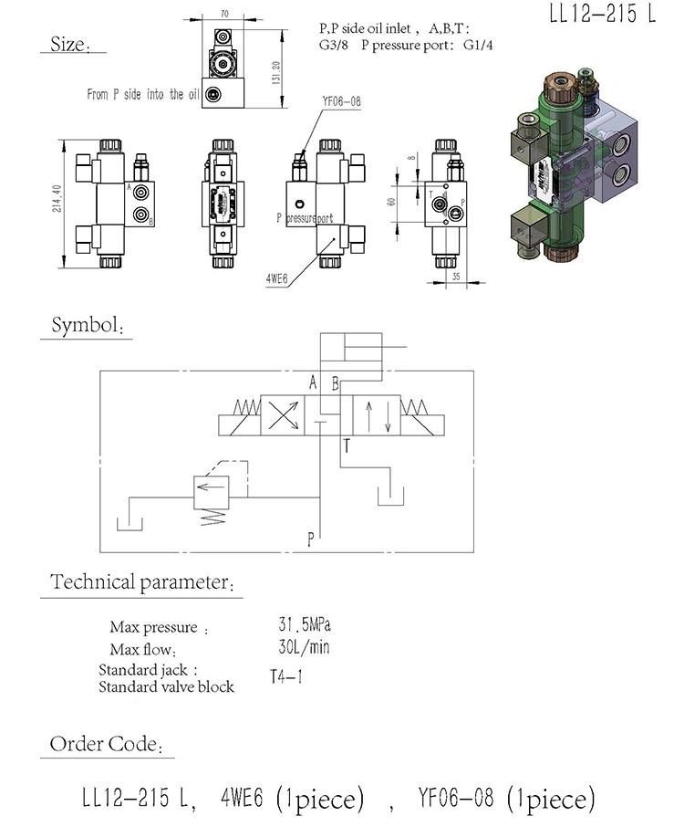 LL12-215 hydraulic control power unit solenoid valve manifold block