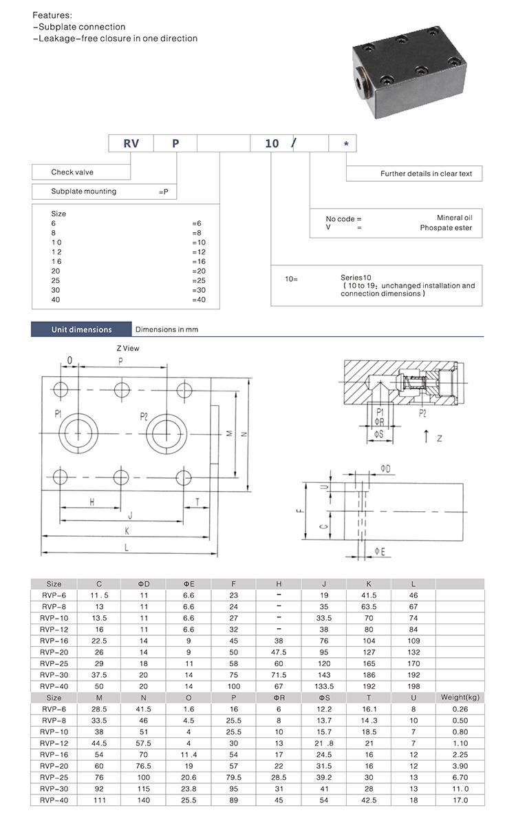 Rexroth RV RVP Hydraulic Sandwich Check Valve Types