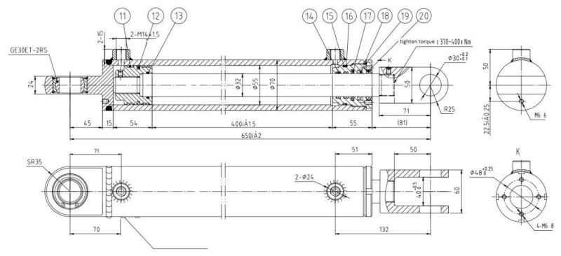 ISO9001 High Pressure Hydraulic Cylinder for Paver Machinery Hsg55/32-400*650-Wx