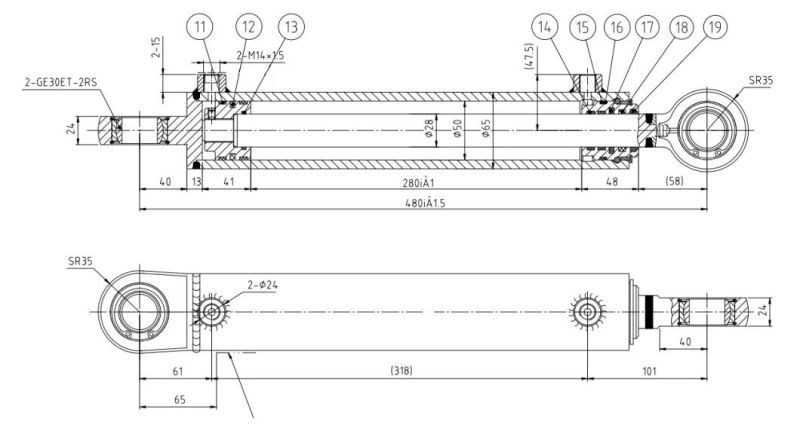 Custom Made Two Way Hydraulic Cylinder Hsg50/28