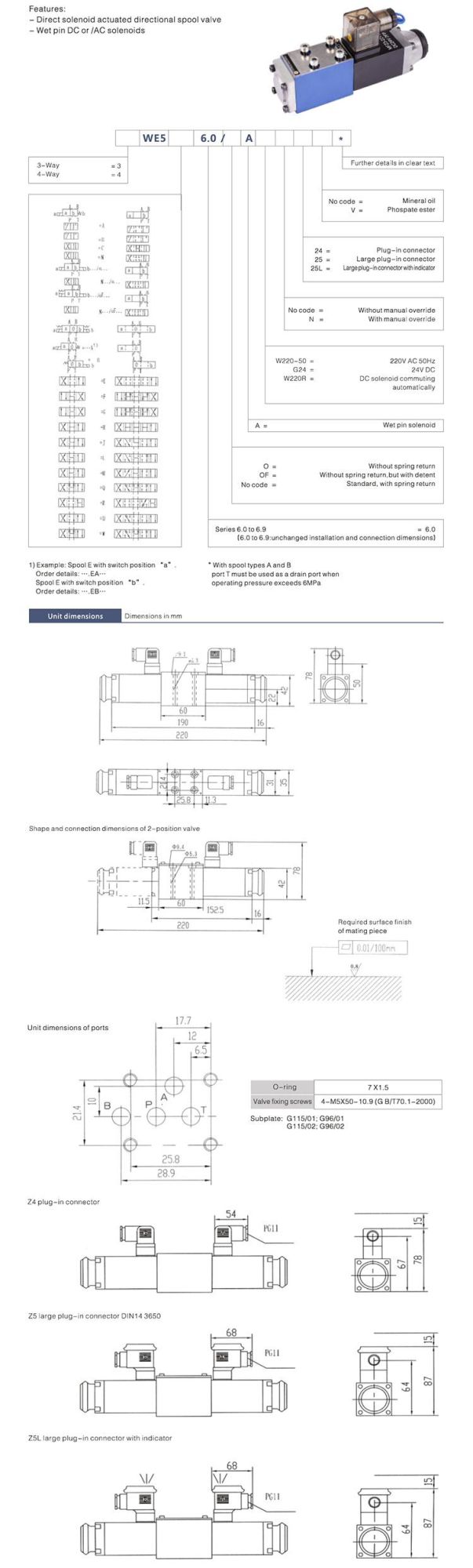 4WE5 Rexroth type directional control spool valve