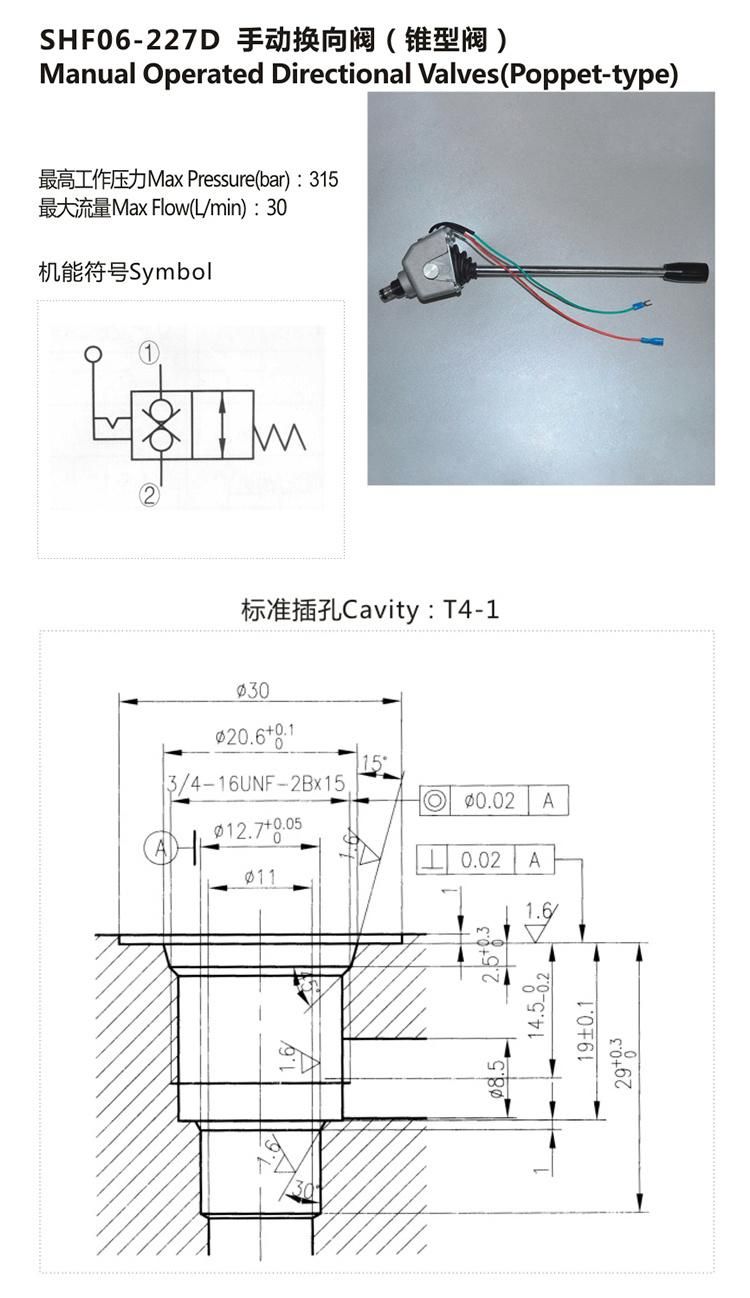 SHF06-227D hydraulic cartridge manual directional valve