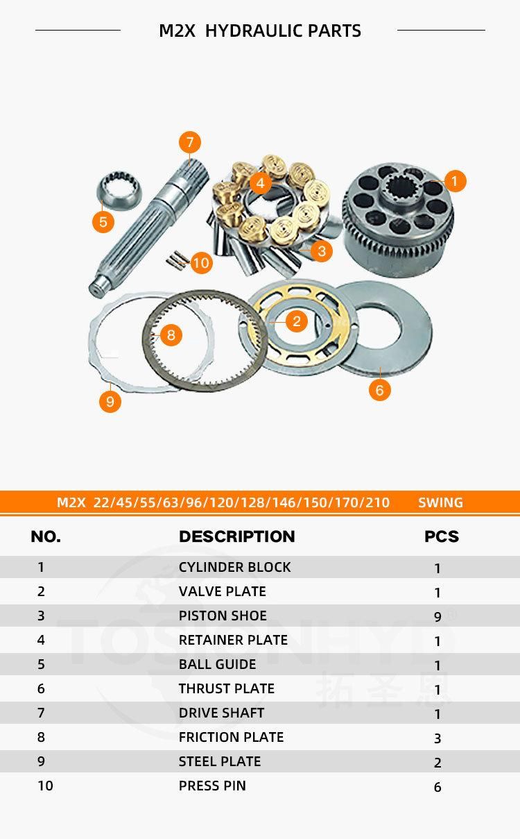 M2X22 M2X45 M2X55 M2X63 M2X96 M2X120 M2X128 M2X146 M2X150 M2X170 M2X210 Hydraulic Pump Parts with Kawasaki Excavator Swing Motor