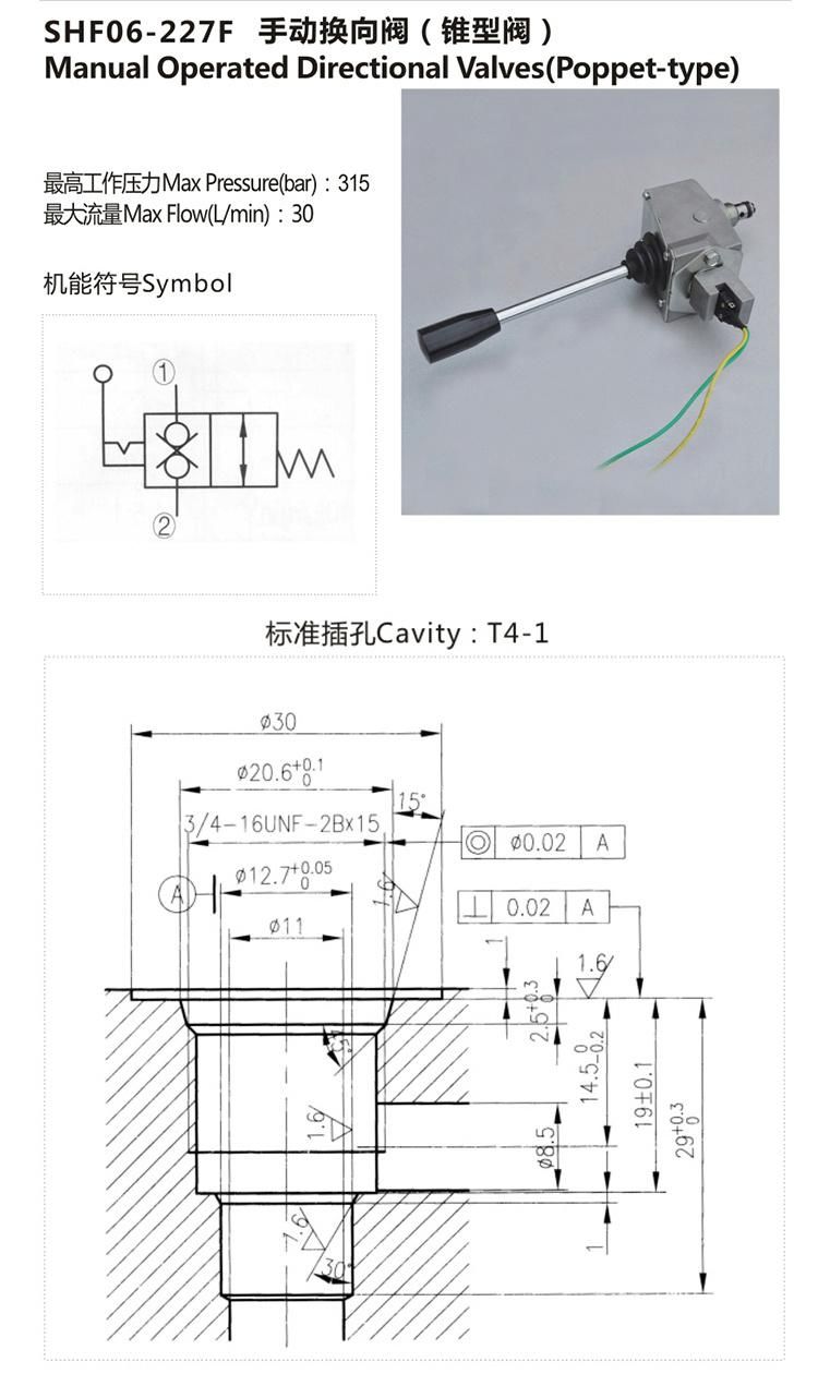 SHF06-227F good quality hydraulic cartridge manual directional valve