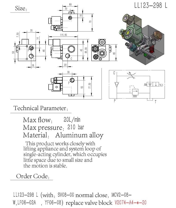 LL143L hydraulic power pack system manifold block