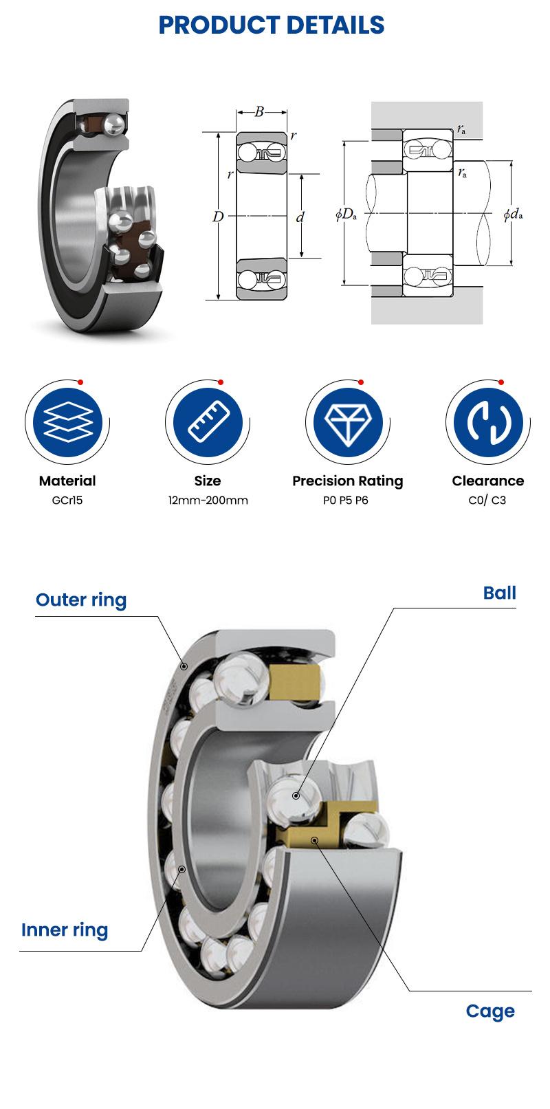 Xinhuo Bearing China Stainless Steel Ball Bearing Manufacturers Pillow Ball Bearing1214 Double Row Selfaligning Bearing