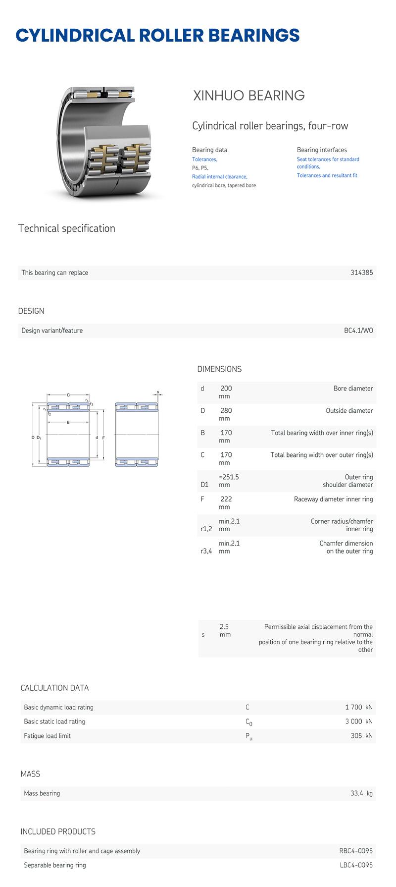 Xinhuo Bearing China ABEC 7 Bearings ODM E2 N212 Cylindrical Roller Bearing