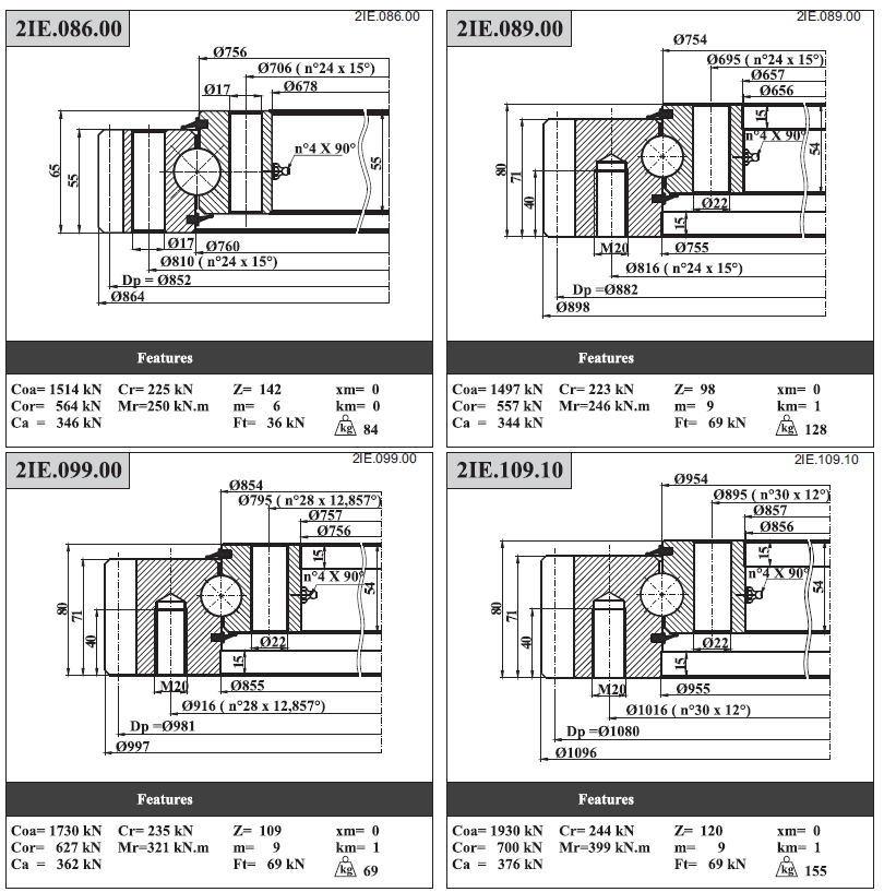 Lyhy Single Row Ball Slewing Bearings with External Gear 2ie. 089.00