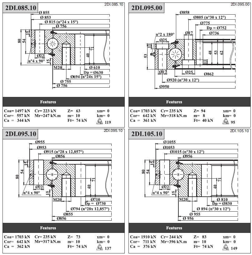 Lyhy Four Contact Ball Slewing Bearings Truntable Bearings with Internal Gear 2di. 095.10