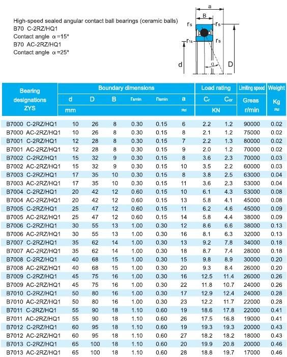 Zys High Speed Spindle Bearing Angular Contact Ball Bearings From China B7008c/Hq1