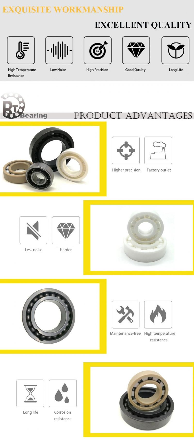 Non-Standard Ceramic Bearings, Non-Standard Bicycle Hybrid Bearings 15267 15268 17287 18307 163110 6907 Ceramic Thrust Ball Bearings 6907CE