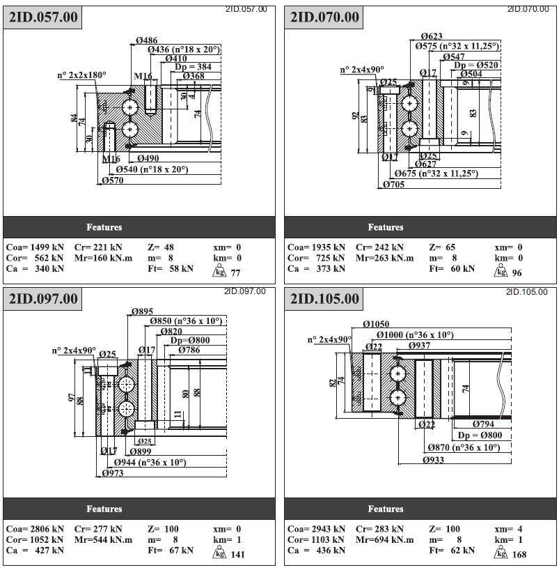 Lyhy Double Row Ball Slewing Bearings with Internal Teeth 2ID. 095.00